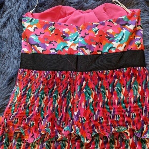 Phoebe Couture Floral Ruffled Belted Strapless Cocktail Midi Dress Size 12 - Picture 8 of 10